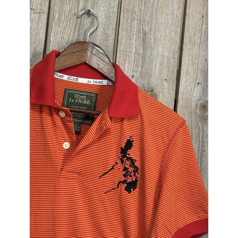 Le‎ Tigre Polo Shirt Mens L Orange Red Stripe